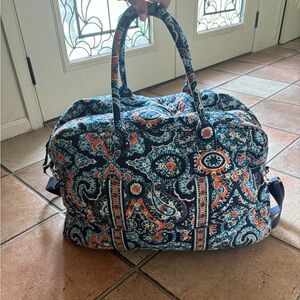Vera Bradley Large Travel Duffel in blue and orange